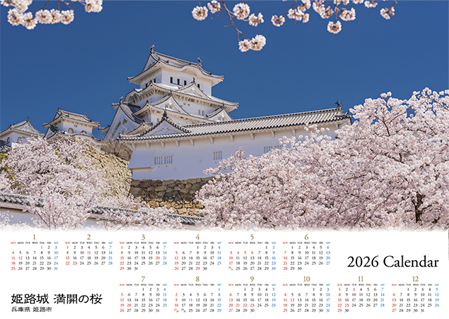2026大判カレンダー　姫路城 満開の桜